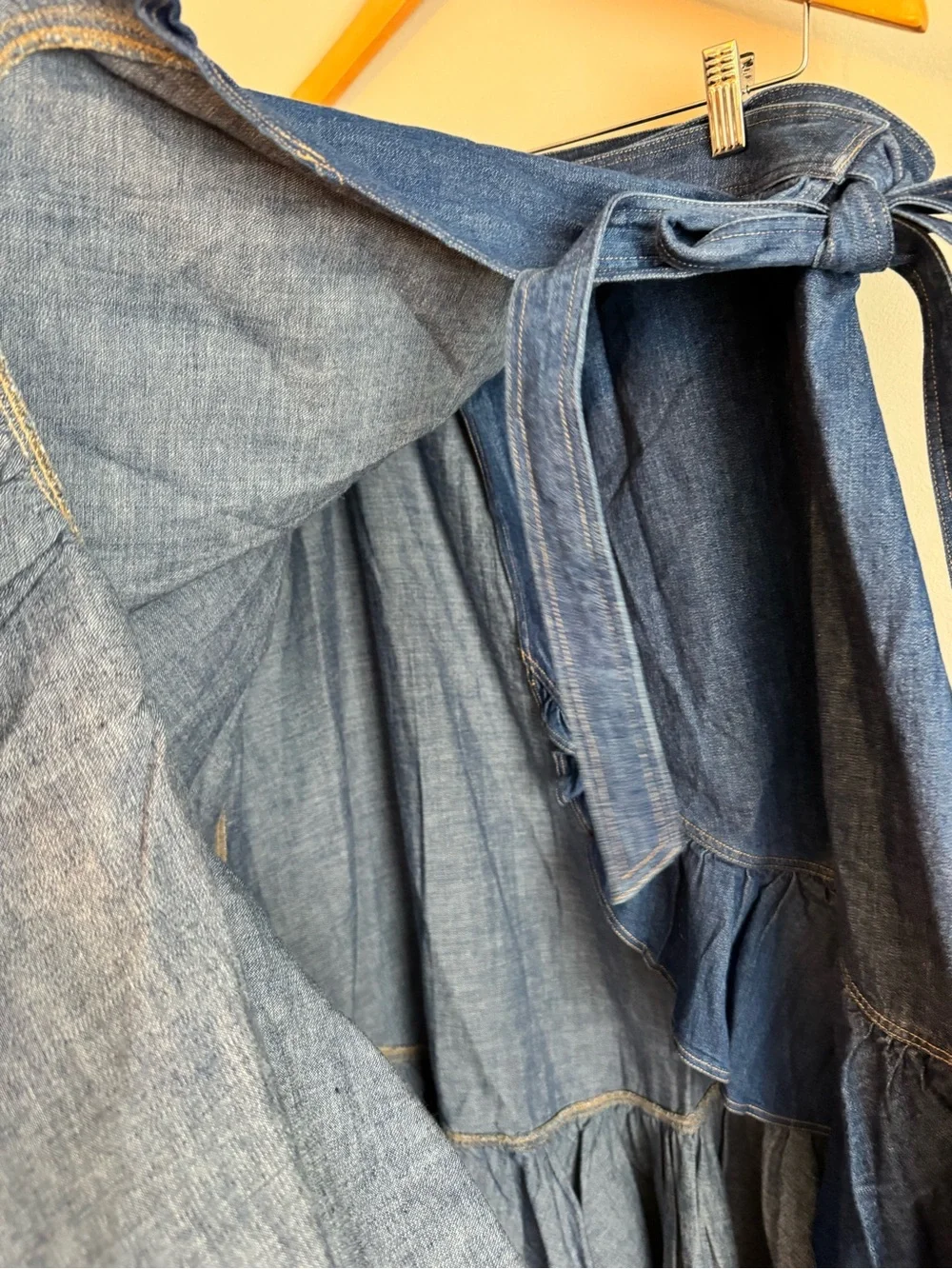 Polo Ralph Lauren Ruffled Chambray Wrap Skirt Blue Denim High-Low Size 12 euc - Picture 7 of 13